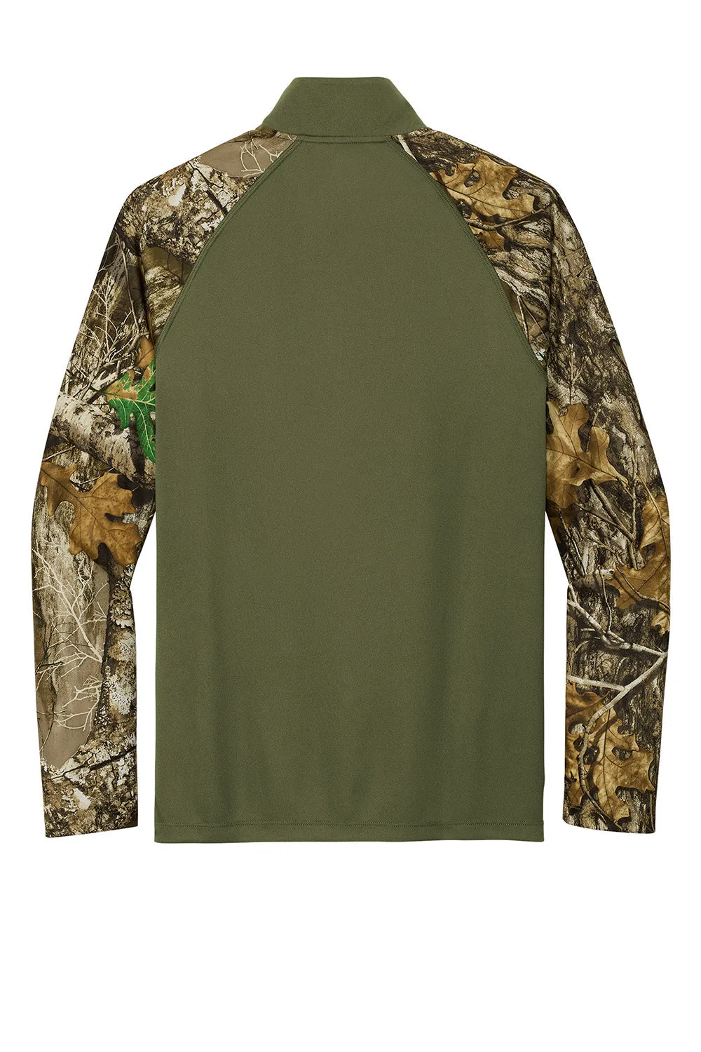 Russell Outdoors Mens Realtree Colorblock Moisture Wicking 1/4 Zip Sweatshirt - Olive Drab Green/Realtree Edge Camo