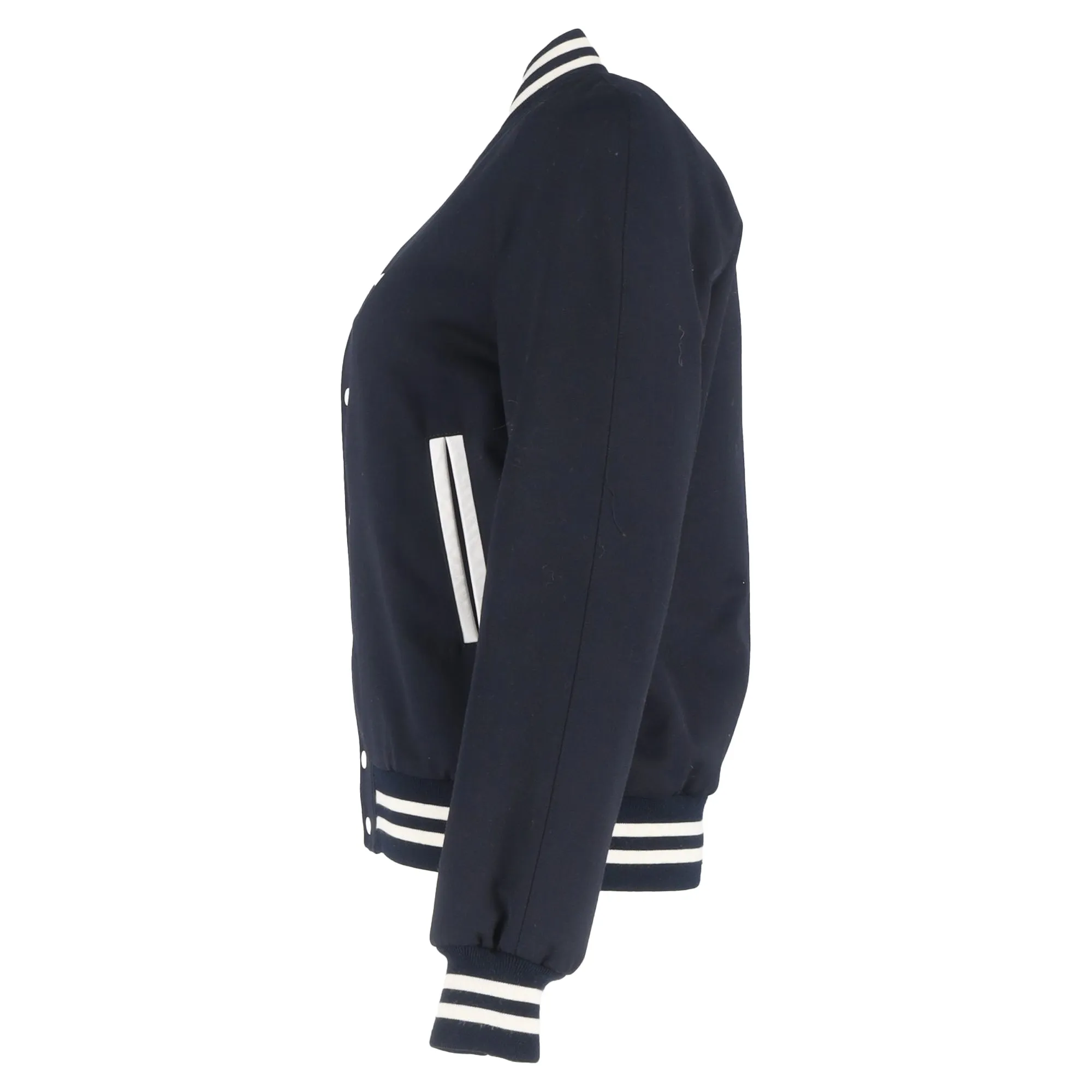 Sandro Paris Striped Varsity Jacket in Navy Blue Polyester