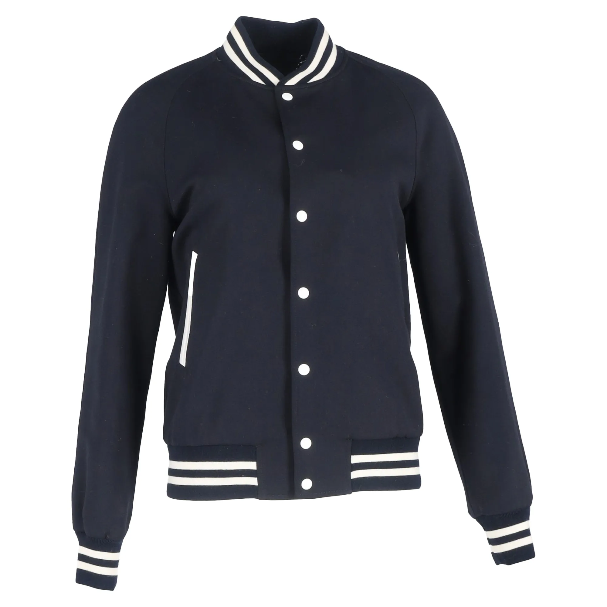 Sandro Paris Striped Varsity Jacket in Navy Blue Polyester