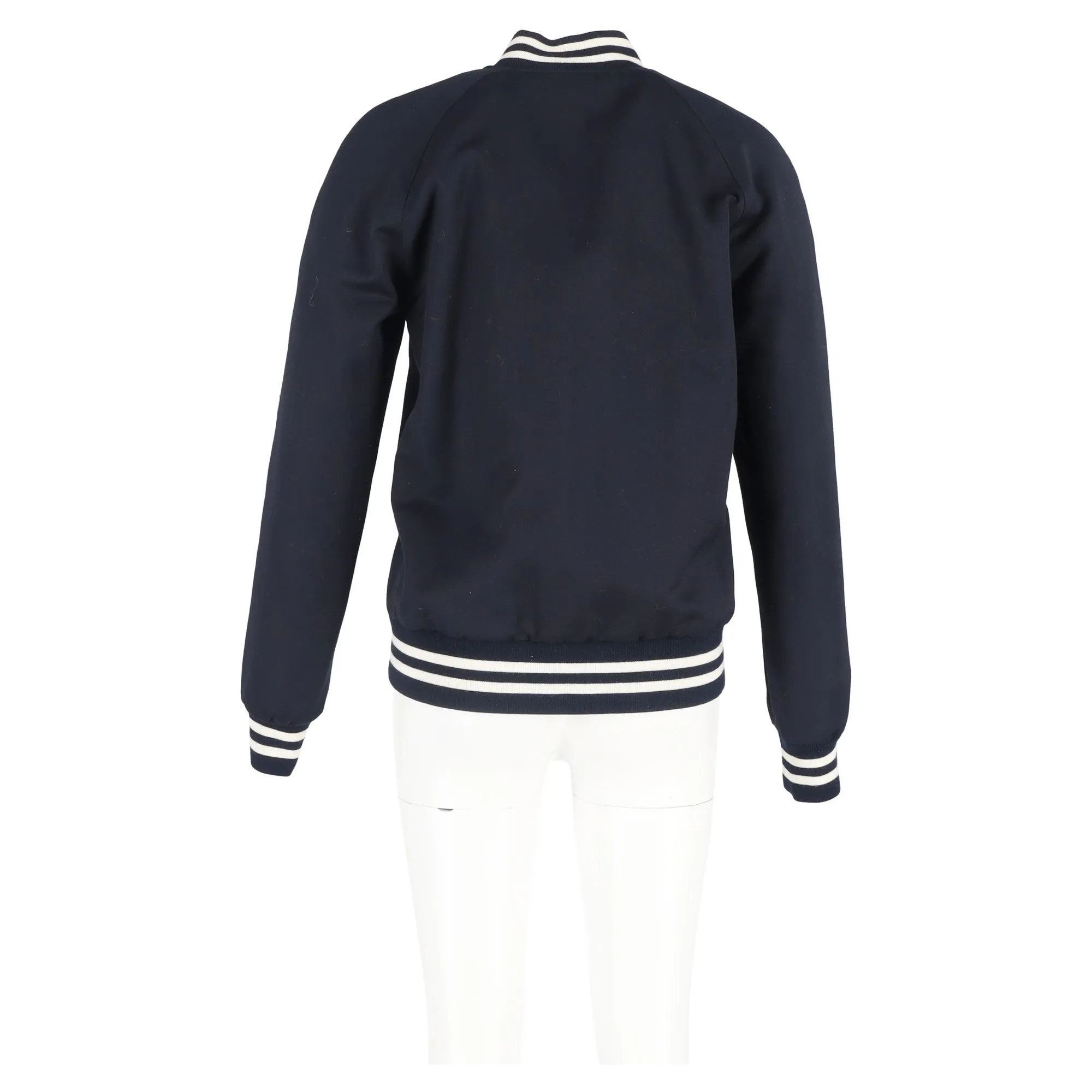 Sandro Paris Striped Varsity Jacket in Navy Blue Polyester