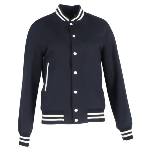 Sandro Paris Striped Varsity Jacket in Navy Blue Polyester