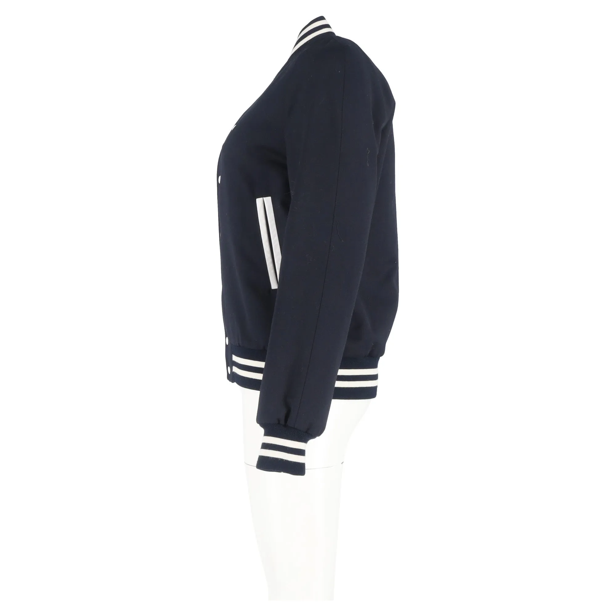 Sandro Paris Striped Varsity Jacket in Navy Blue Polyester