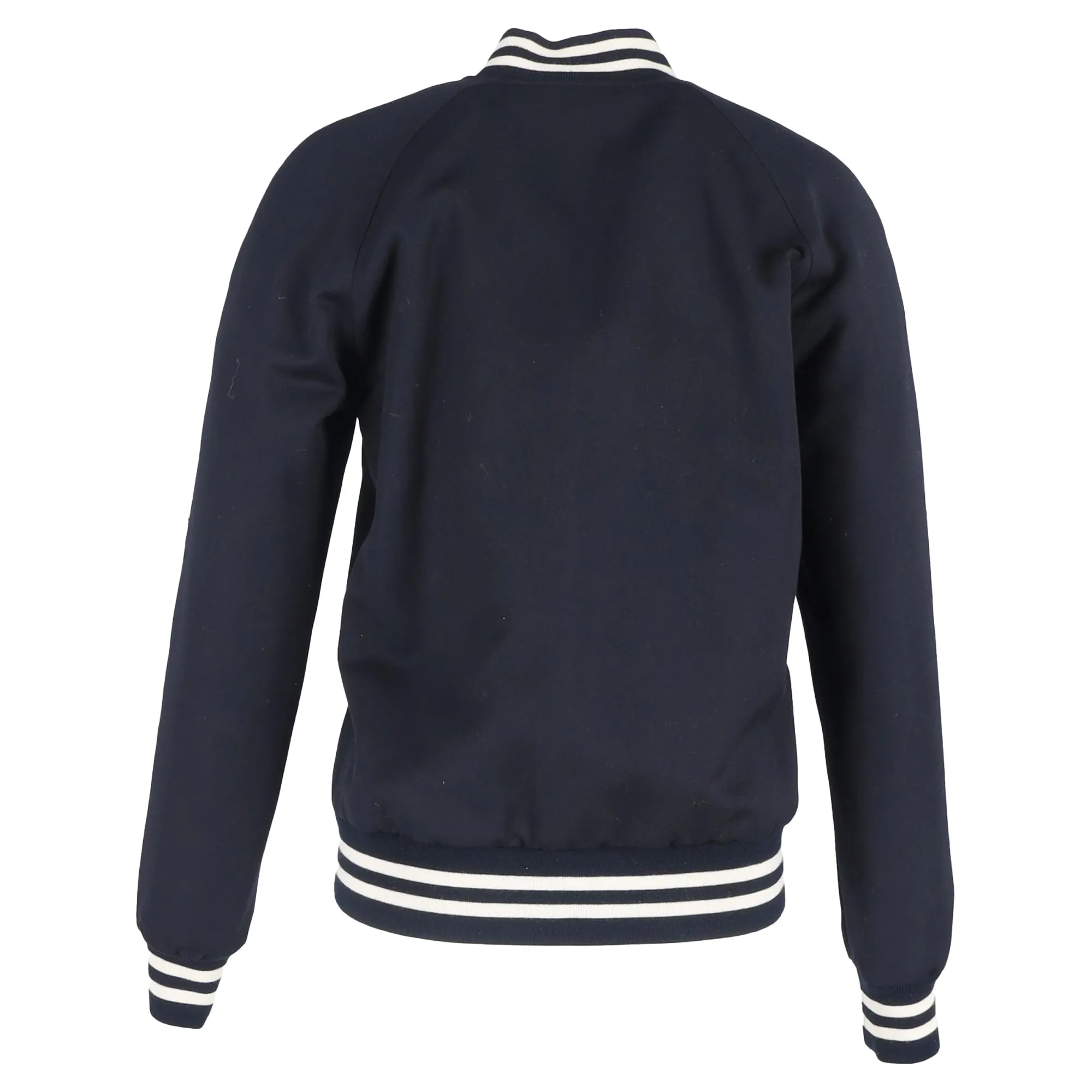 Sandro Paris Striped Varsity Jacket in Navy Blue Polyester