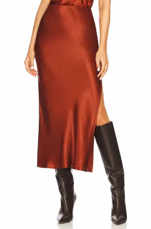 Satin Bias Cut Skirt In Umber
