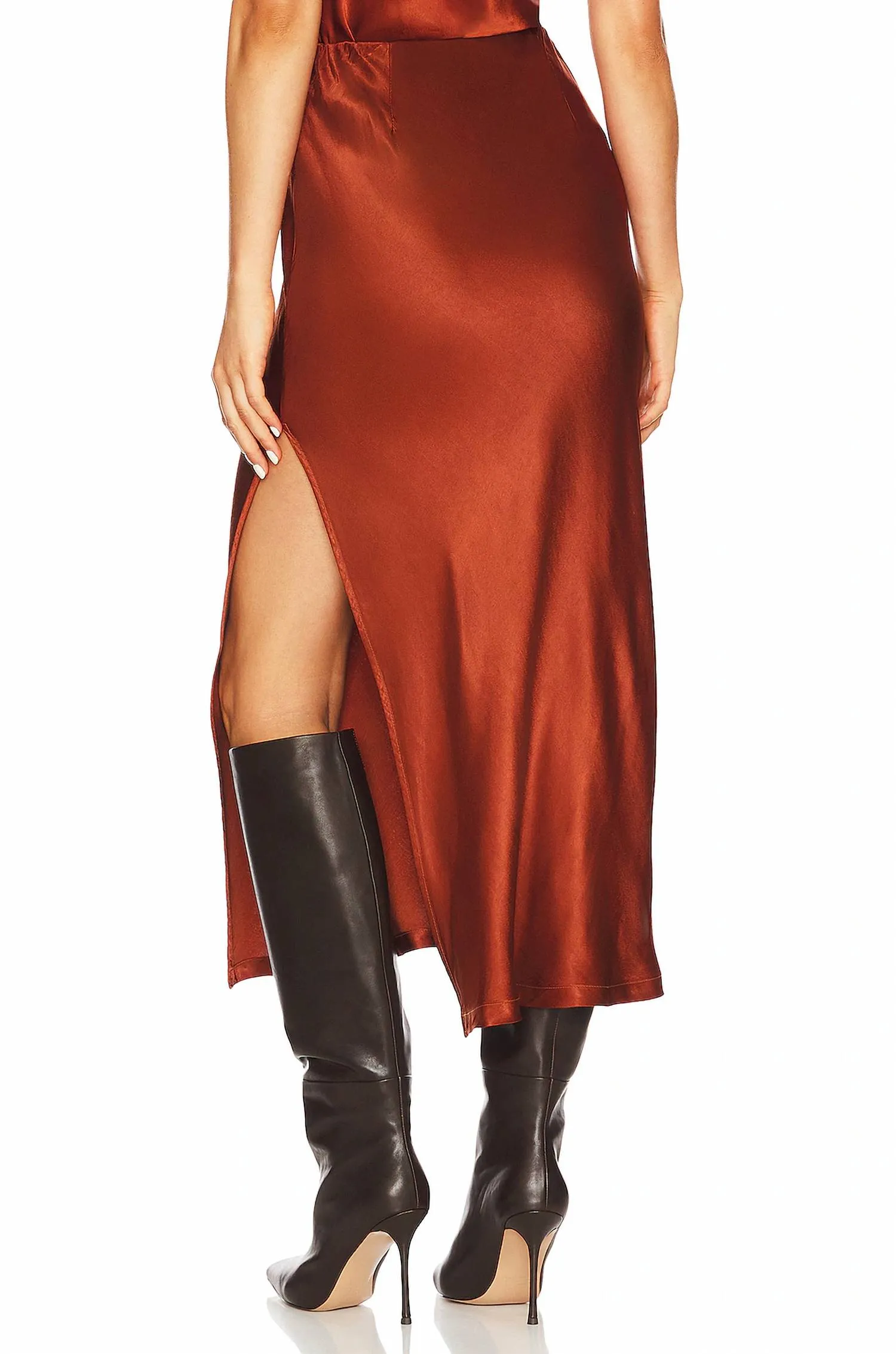 Satin Bias Cut Skirt In Umber