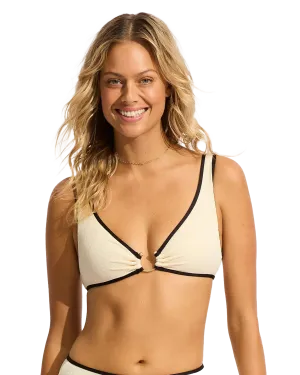 Seafolly Women Swimwear Beach Bound Ring Front Bikini Top in Ecru