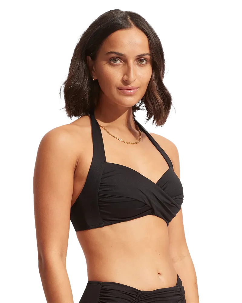 Seafolly Women Swimwear Collective Twist Soft Cup Halter Bikini Top in Black