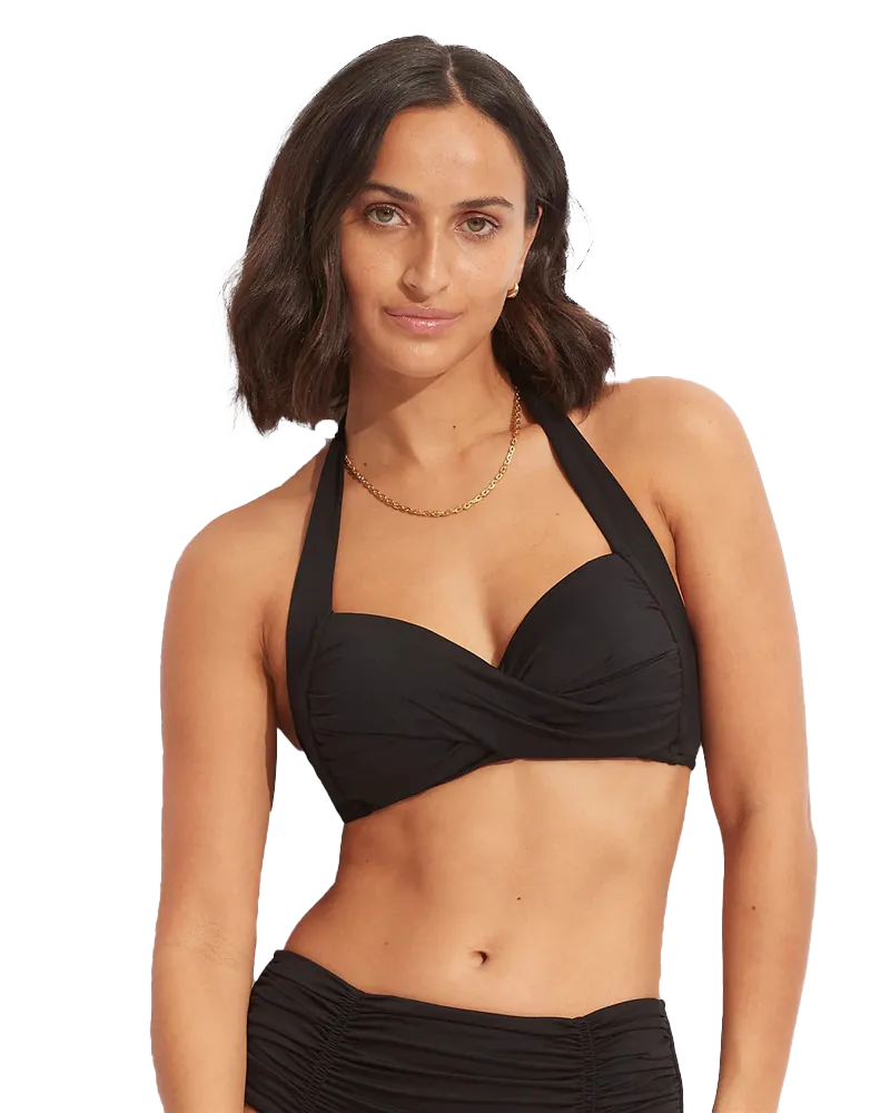 Seafolly Women Swimwear Collective Twist Soft Cup Halter Bikini Top in Black
