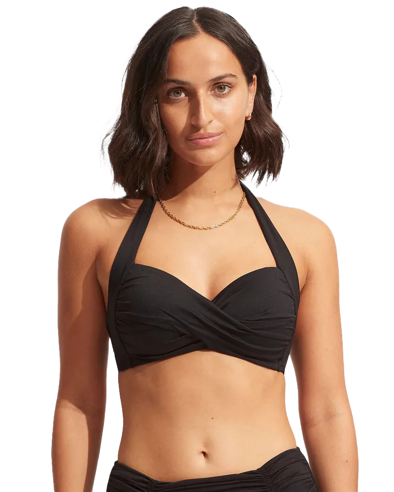 Seafolly Women Swimwear Collective Twist Soft Cup Halter Bikini Top in Black