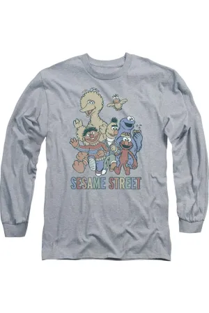 Sesame Street Colorful Group Long Sleeve Adult Tee / T-Shirt