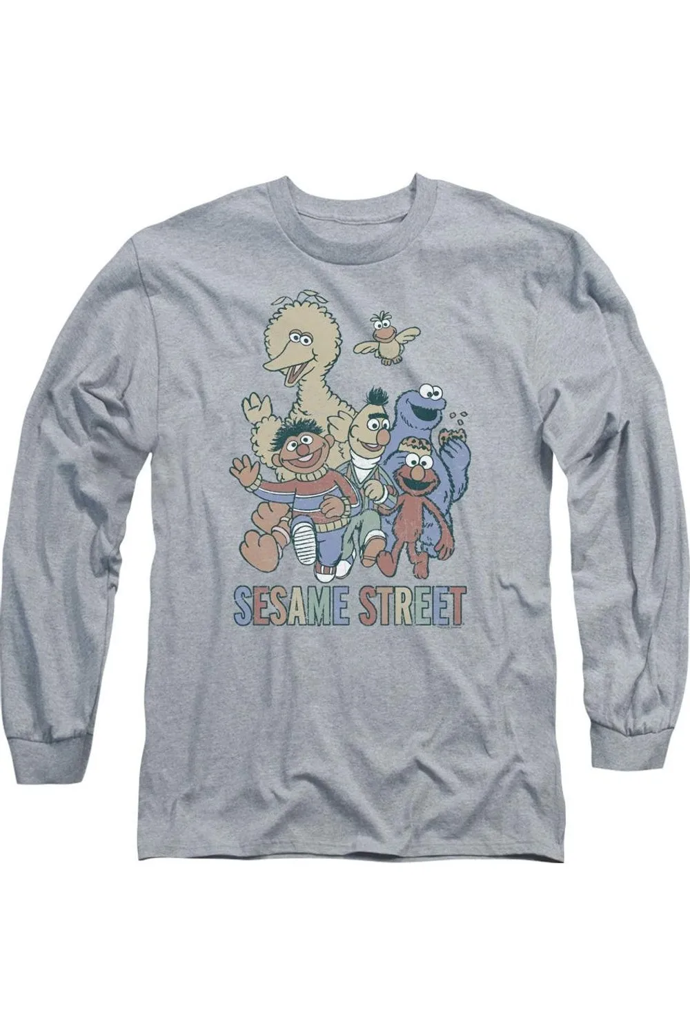 Sesame Street Colorful Group Long Sleeve Adult Tee / T-Shirt