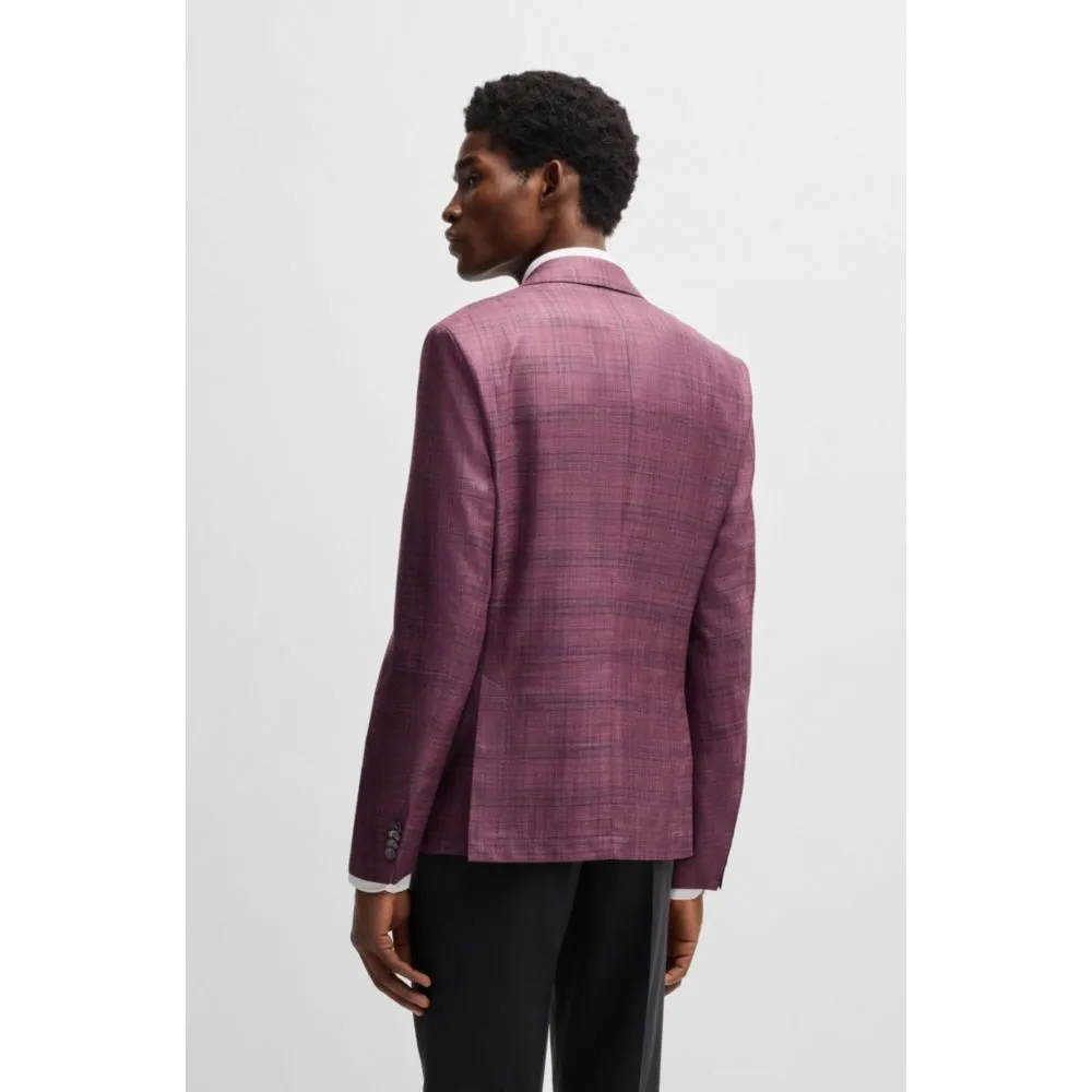 Slim-fit blazer in checked virgin wool, silk and linen