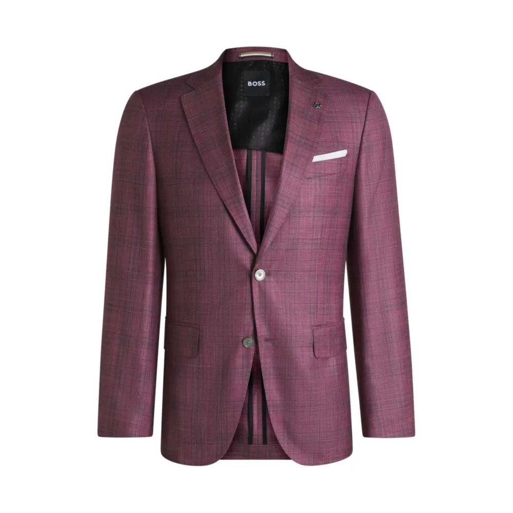 Slim-fit blazer in checked virgin wool, silk and linen