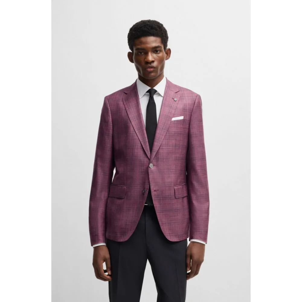 Slim-fit blazer in checked virgin wool, silk and linen