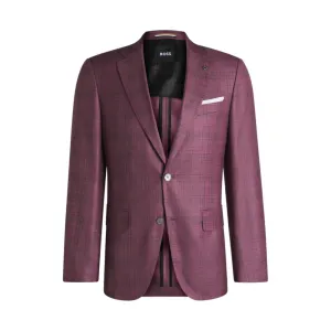 Slim-fit blazer in checked virgin wool, silk and linen