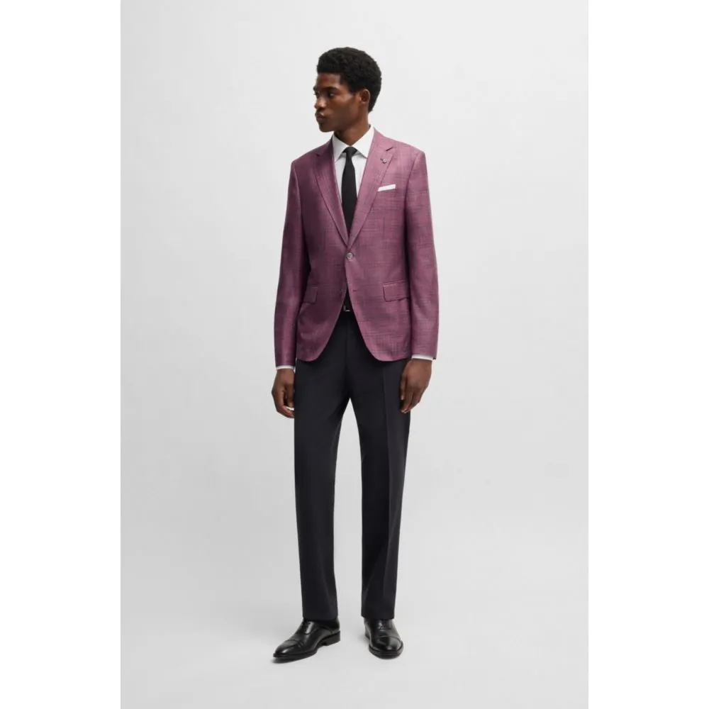 Slim-fit blazer in checked virgin wool, silk and linen