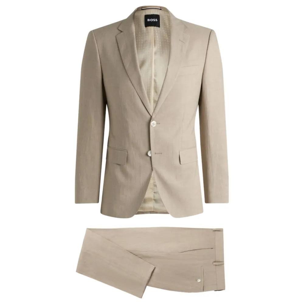 Slim-fit suit in a micro-patterned linen blend