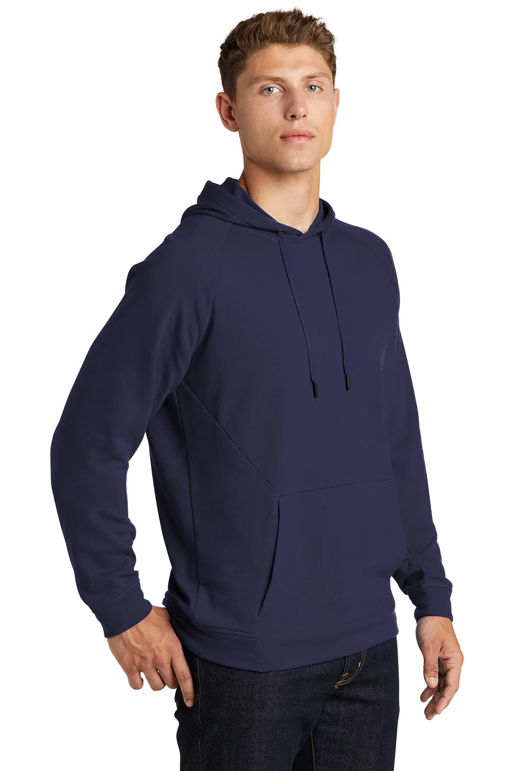 Sport-Tek Mens French Terry Hooded Sweatshirt Hoodie w/ Pouch Pocket - True Navy Blue