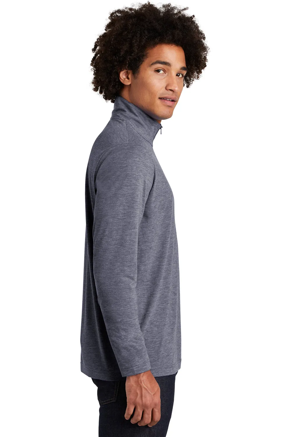 Sport-Tek Mens Moisture Wicking 1/4 Zip Sweatshirt - Heather True Navy Blue
