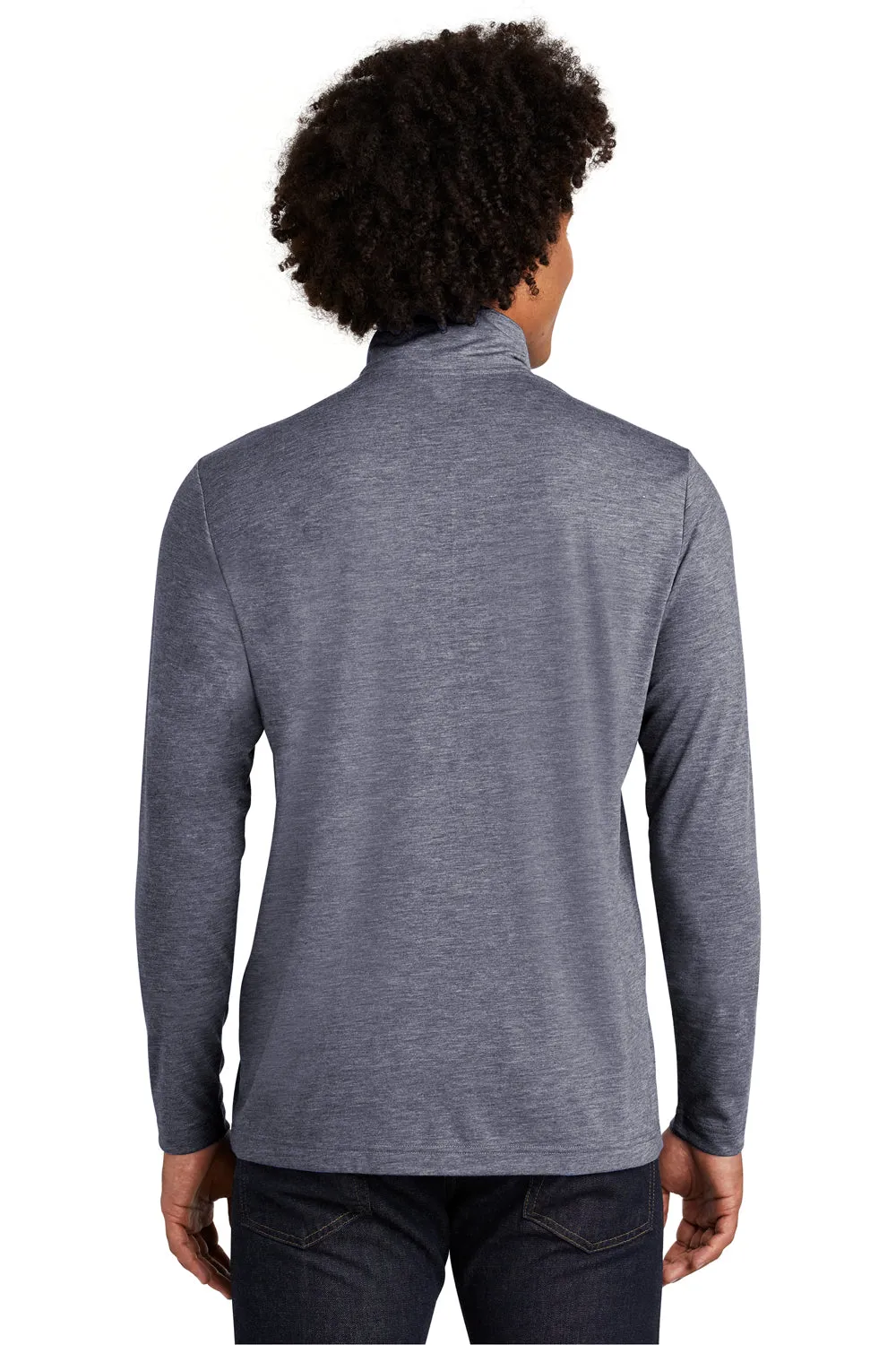 Sport-Tek Mens Moisture Wicking 1/4 Zip Sweatshirt - Heather True Navy Blue