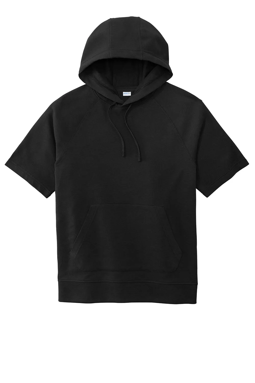 Sport-Tek Mens Moisture Wicking Fleece Short Sleeve Hooded Sweatshirt Hoodie w/ Pouch Pocket - Black - Closeout