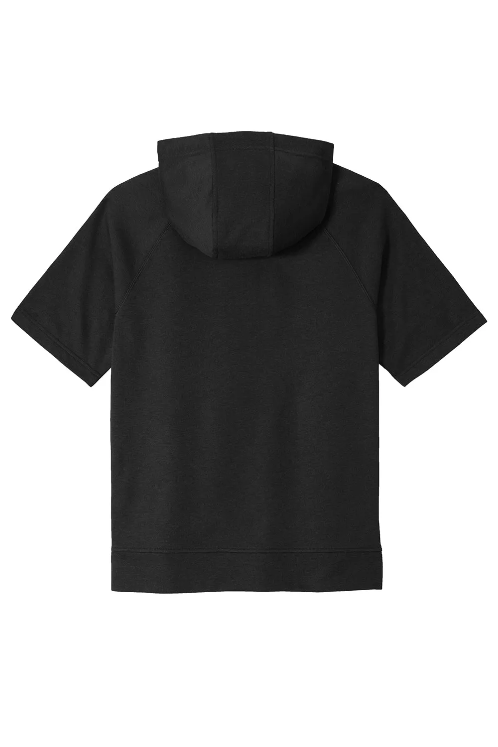 Sport-Tek Mens Moisture Wicking Fleece Short Sleeve Hooded Sweatshirt Hoodie w/ Pouch Pocket - Black - Closeout