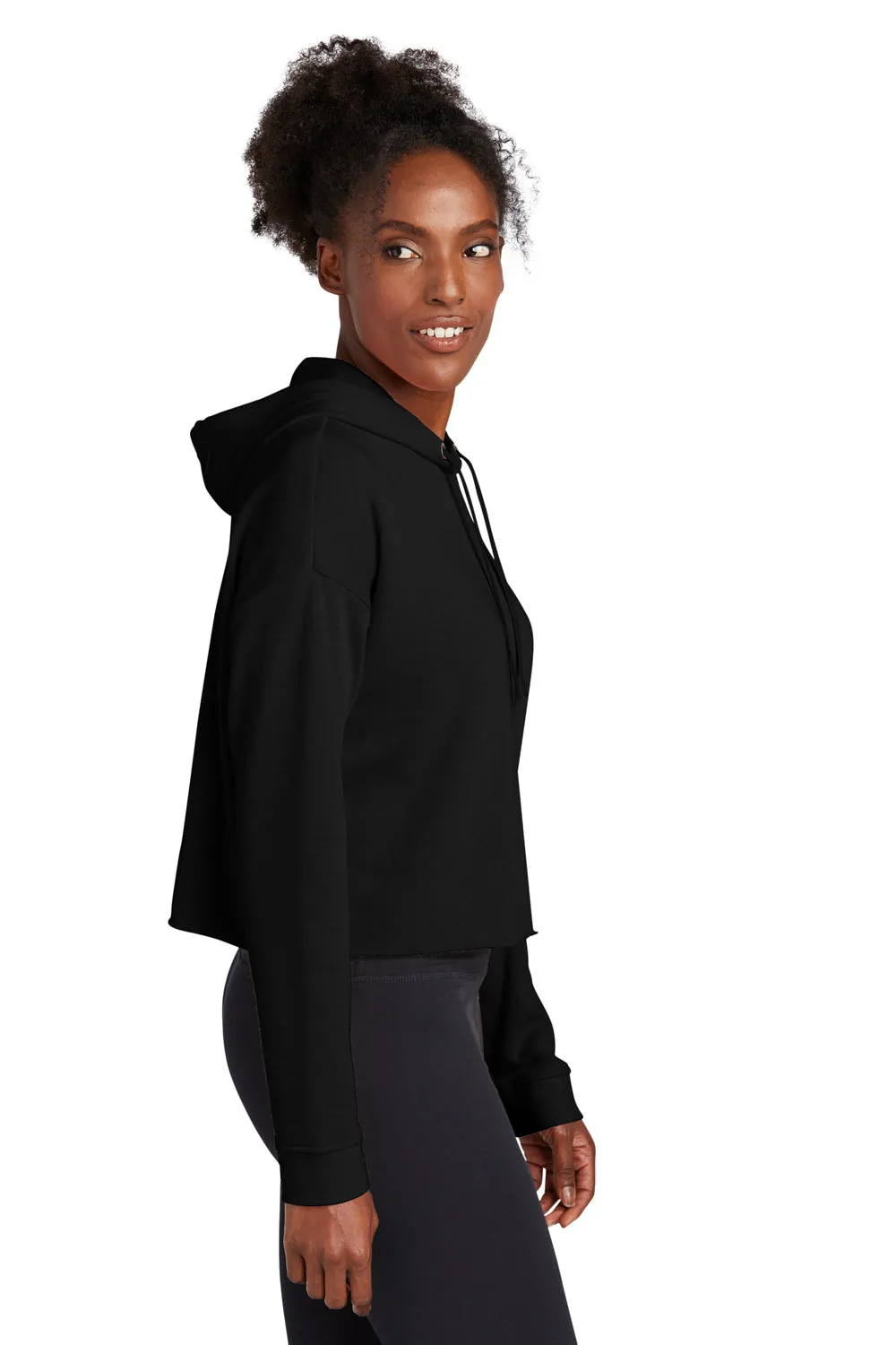 Sport-Tek Womens Moisture Wicking Fleece Crop Hooded Sweatshirt Hoodie - Black - Closeout