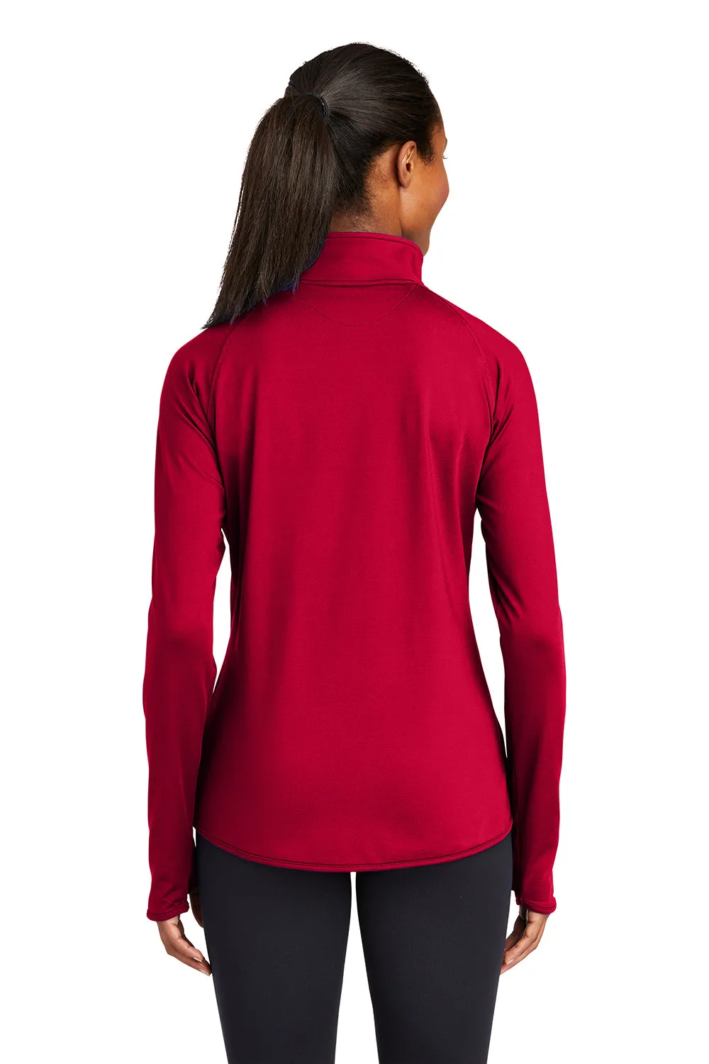 Sport-Tek Womens Sport-Wick Moisture Wicking 1/4 Zip Sweatshirt w/ Pouch Pocket - Deep Red