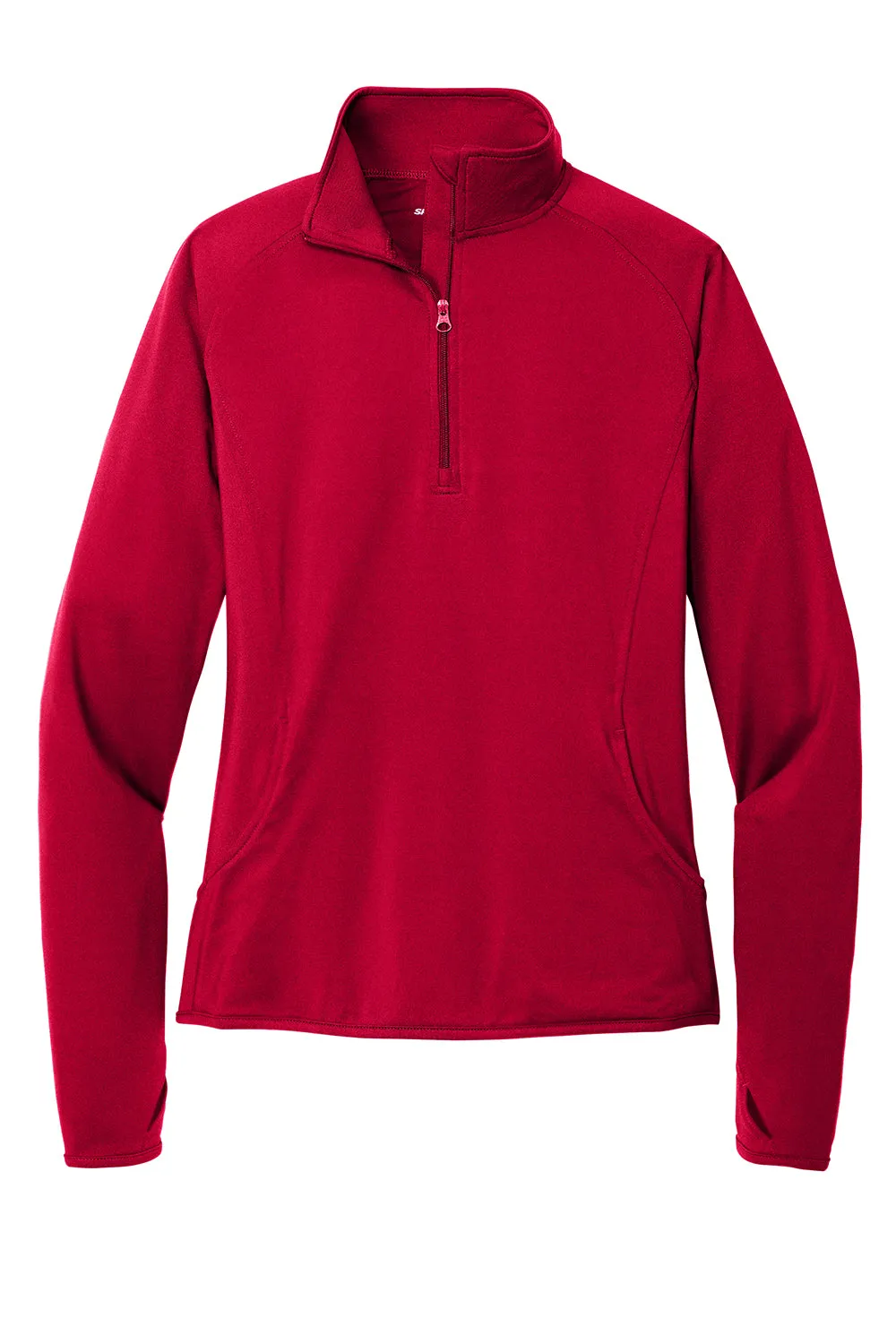 Sport-Tek Womens Sport-Wick Moisture Wicking 1/4 Zip Sweatshirt w/ Pouch Pocket - Deep Red