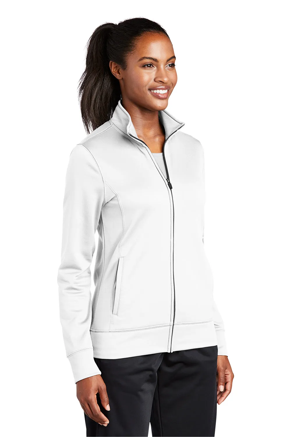 Sport-Tek Womens Sport-Wick Moisture Wicking Fleece Full Zip Sweatshirt w/ Pockets - White