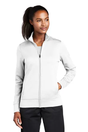 Sport-Tek Womens Sport-Wick Moisture Wicking Fleece Full Zip Sweatshirt w/ Pockets - White
