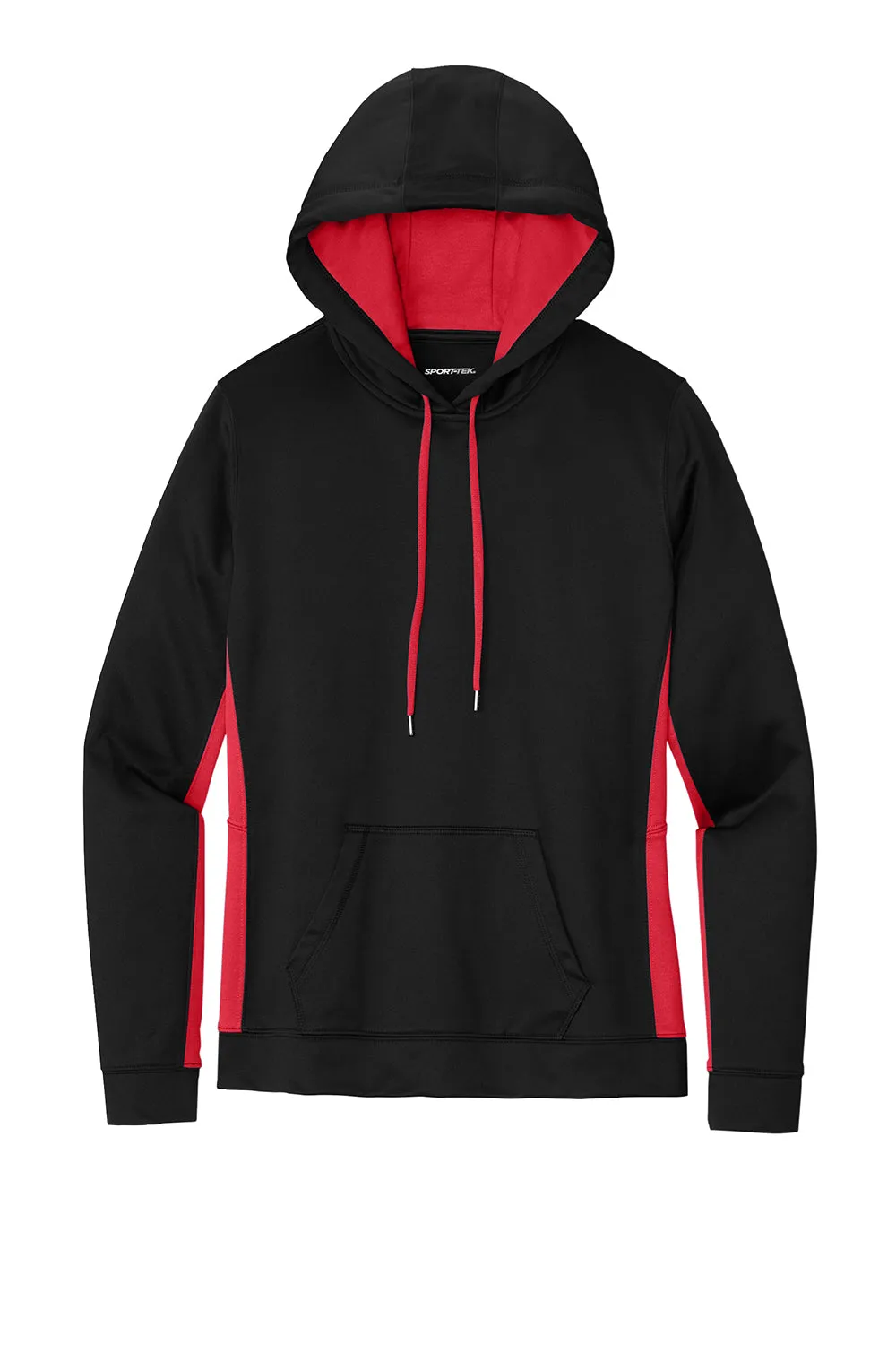 Sport-Tek Womens Sport-Wick Moisture Wicking Fleece Hooded Sweatshirt Hoodie w/ Pouch Pocket - Black/Deep Red - Closeout
