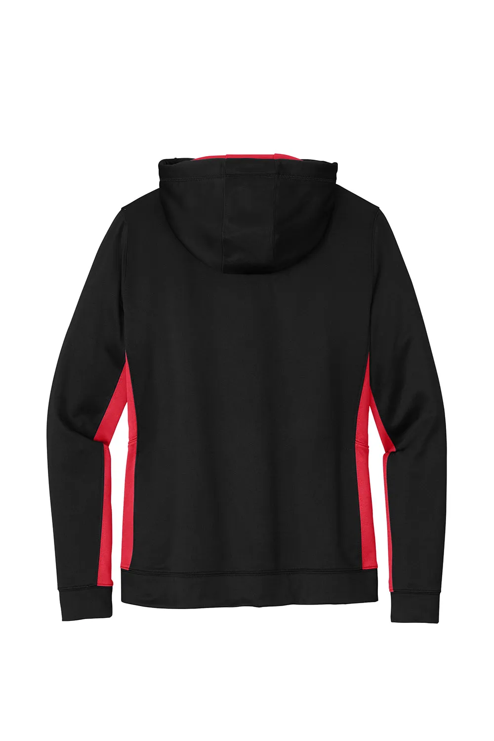Sport-Tek Womens Sport-Wick Moisture Wicking Fleece Hooded Sweatshirt Hoodie w/ Pouch Pocket - Black/Deep Red - Closeout
