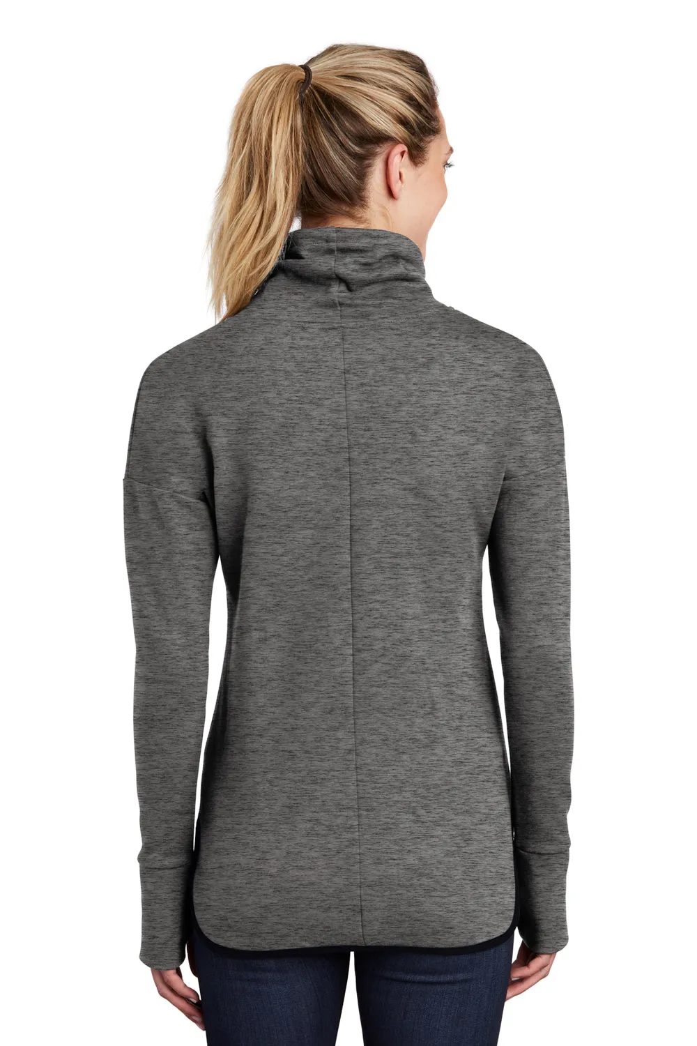 Sport-Tek Womens Triumph Fleece Cowl Neck Sweatshirt w/ Pocket - Heather Dark Grey