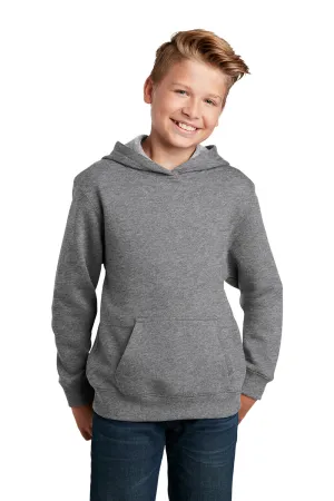 Sport-Tek Youth Shrink Resistant Fleece Hooded Sweatshirt Hoodie w/ Pouch Pocket - Heather Vintage Grey