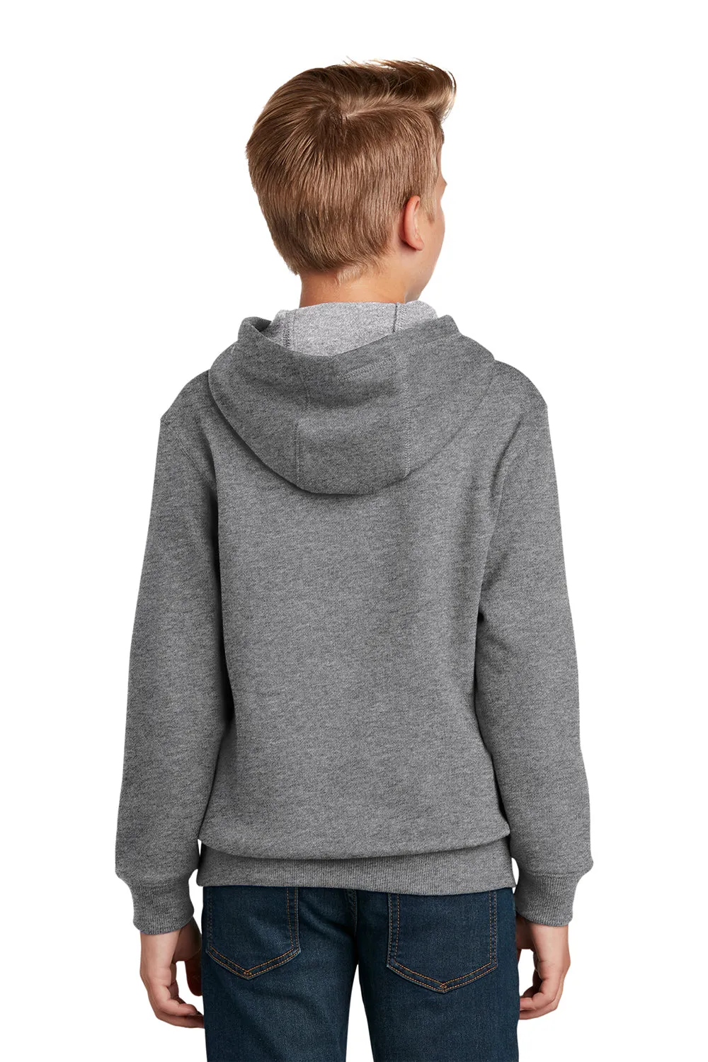 Sport-Tek Youth Shrink Resistant Fleece Hooded Sweatshirt Hoodie w/ Pouch Pocket - Heather Vintage Grey