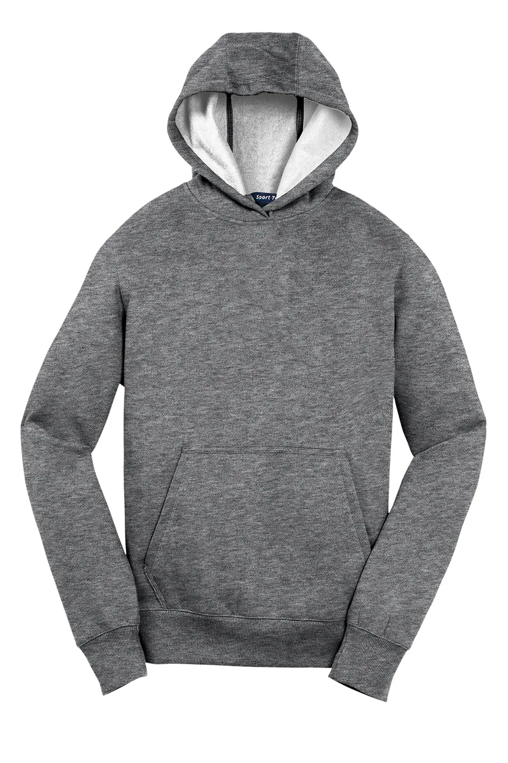 Sport-Tek Youth Shrink Resistant Fleece Hooded Sweatshirt Hoodie w/ Pouch Pocket - Heather Vintage Grey