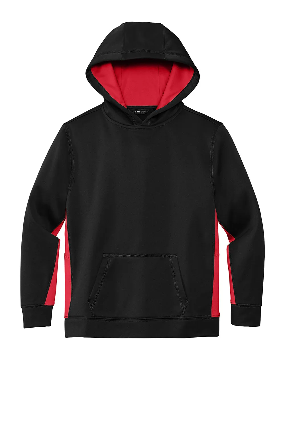 Sport-Tek Youth Sport-Wick Moisture Wicking Fleece Hooded Sweatshirt Hoodie w/ Pouch Pocket - Black/Deep Red