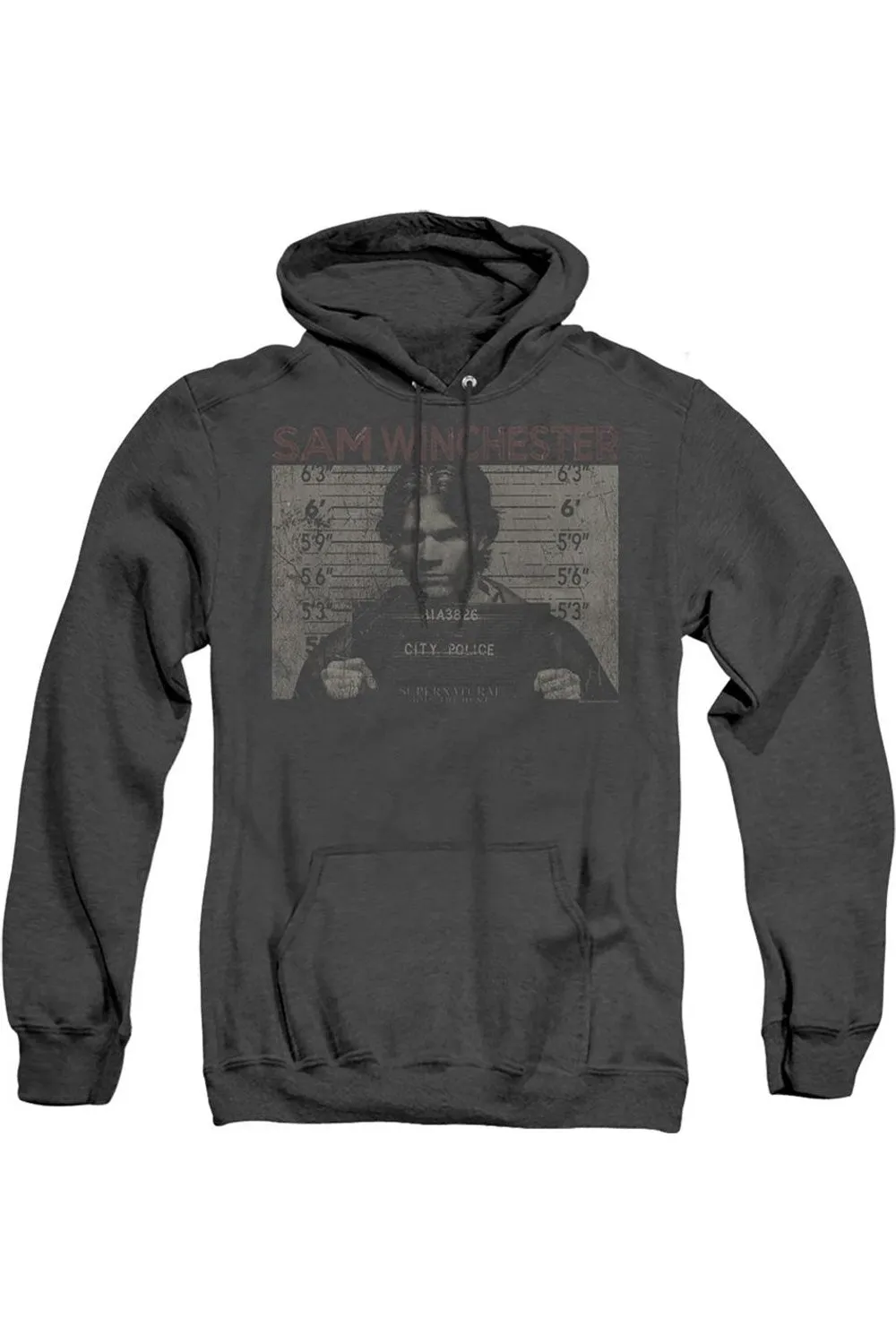 Supernatural Sam Mug Shot Adult Heather Hoodie / Hooded Sweatshirt