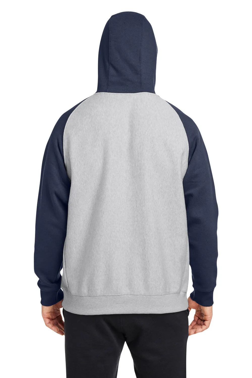 Team 365 Mens Zone HydroSport Water Resistant Colorblock Hooded Sweatshirt Hoodie w/ Pouch Pocket - Heather Grey/Dark Navy Blue