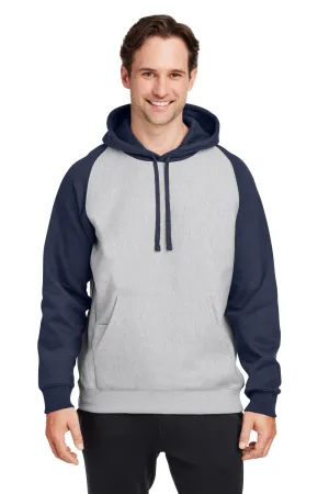 Team 365 Mens Zone HydroSport Water Resistant Colorblock Hooded Sweatshirt Hoodie w/ Pouch Pocket - Heather Grey/Dark Navy Blue