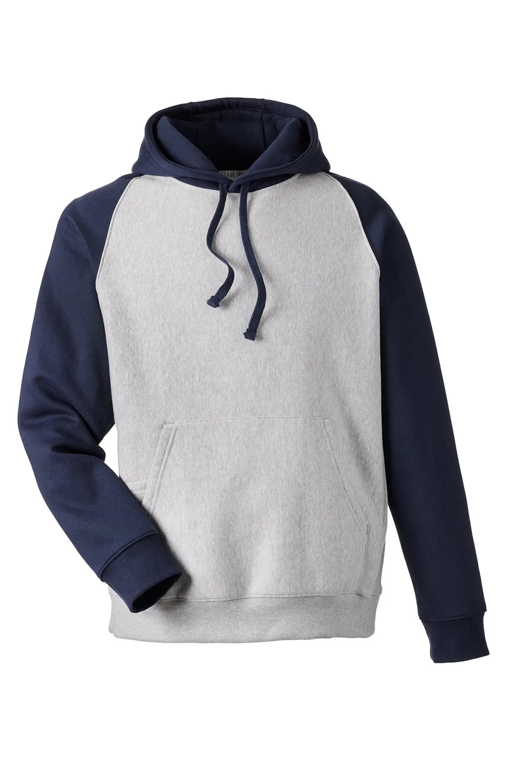 Team 365 Mens Zone HydroSport Water Resistant Colorblock Hooded Sweatshirt Hoodie w/ Pouch Pocket - Heather Grey/Dark Navy Blue
