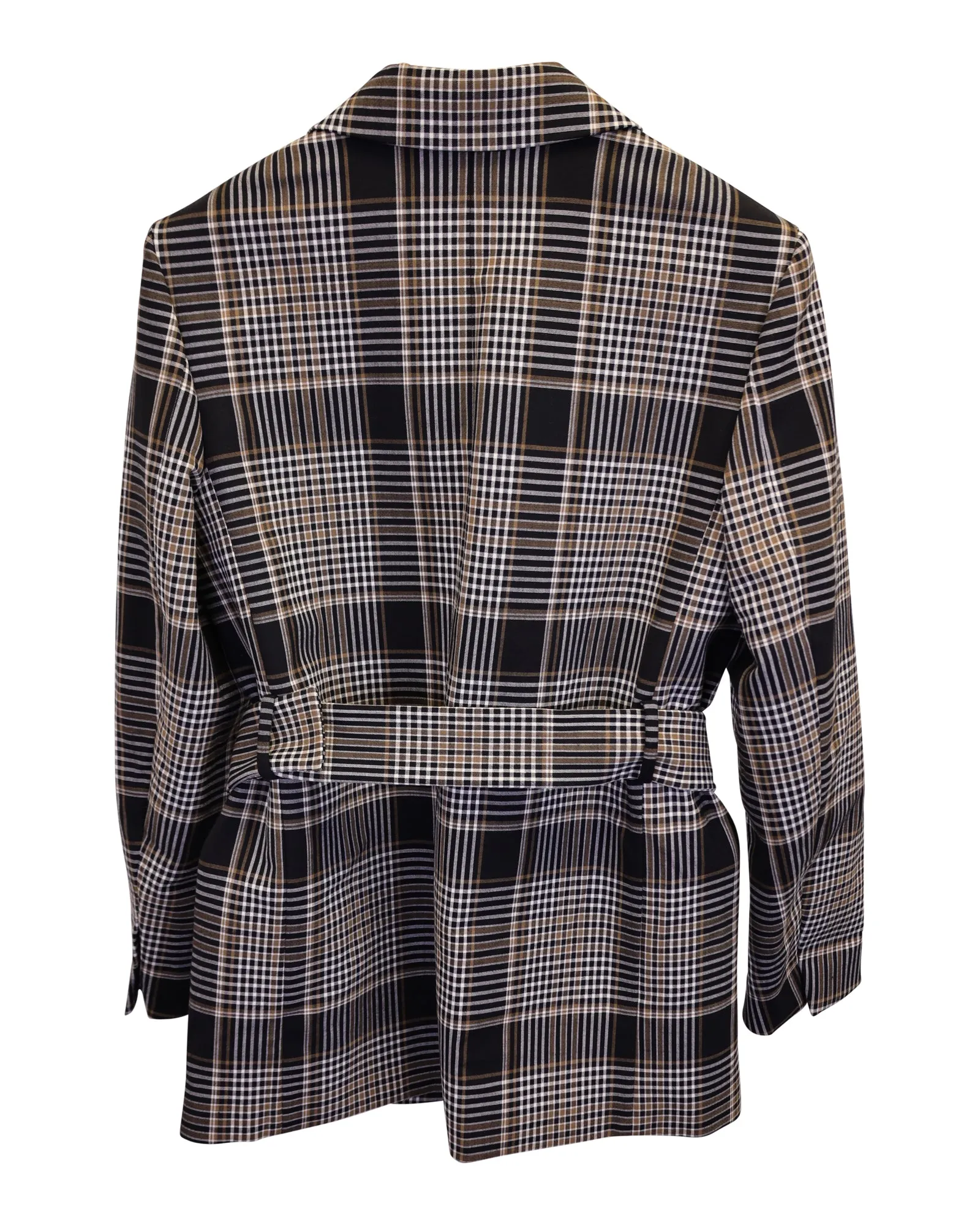 Theory Becket Belted Checked Blazer in Brown Polyester and Wool