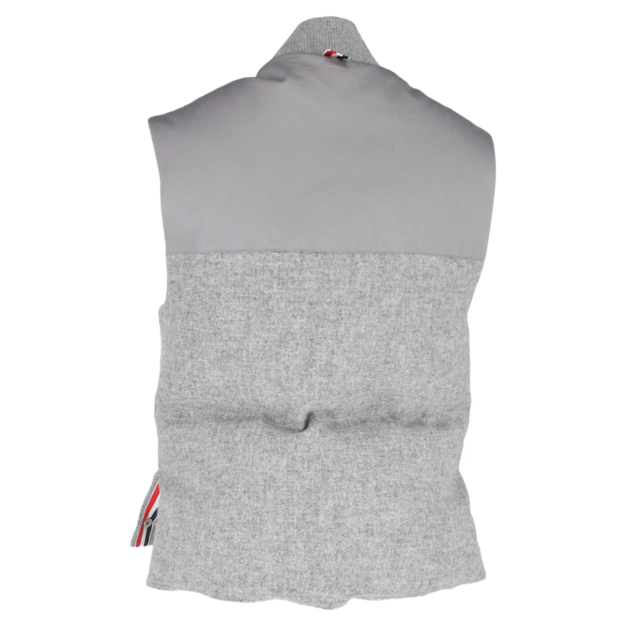 Thom Browne Light Grey Down Filled Shetland Snap Front Vest in Grey Wool
