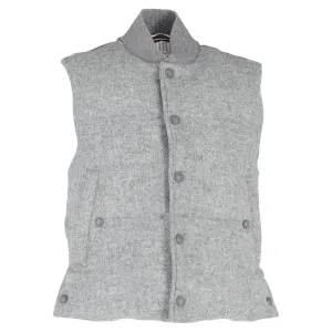 Thom Browne Light Grey Down Filled Shetland Snap Front Vest in Grey Wool