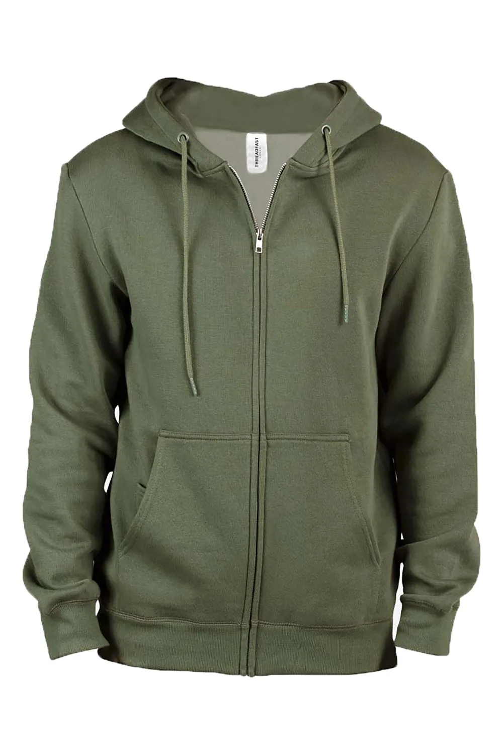 Threadfast Apparel Mens Ultimate Fleece Full Zip Hooded Sweatshirt Hoodie w/ Pockets - Army Green