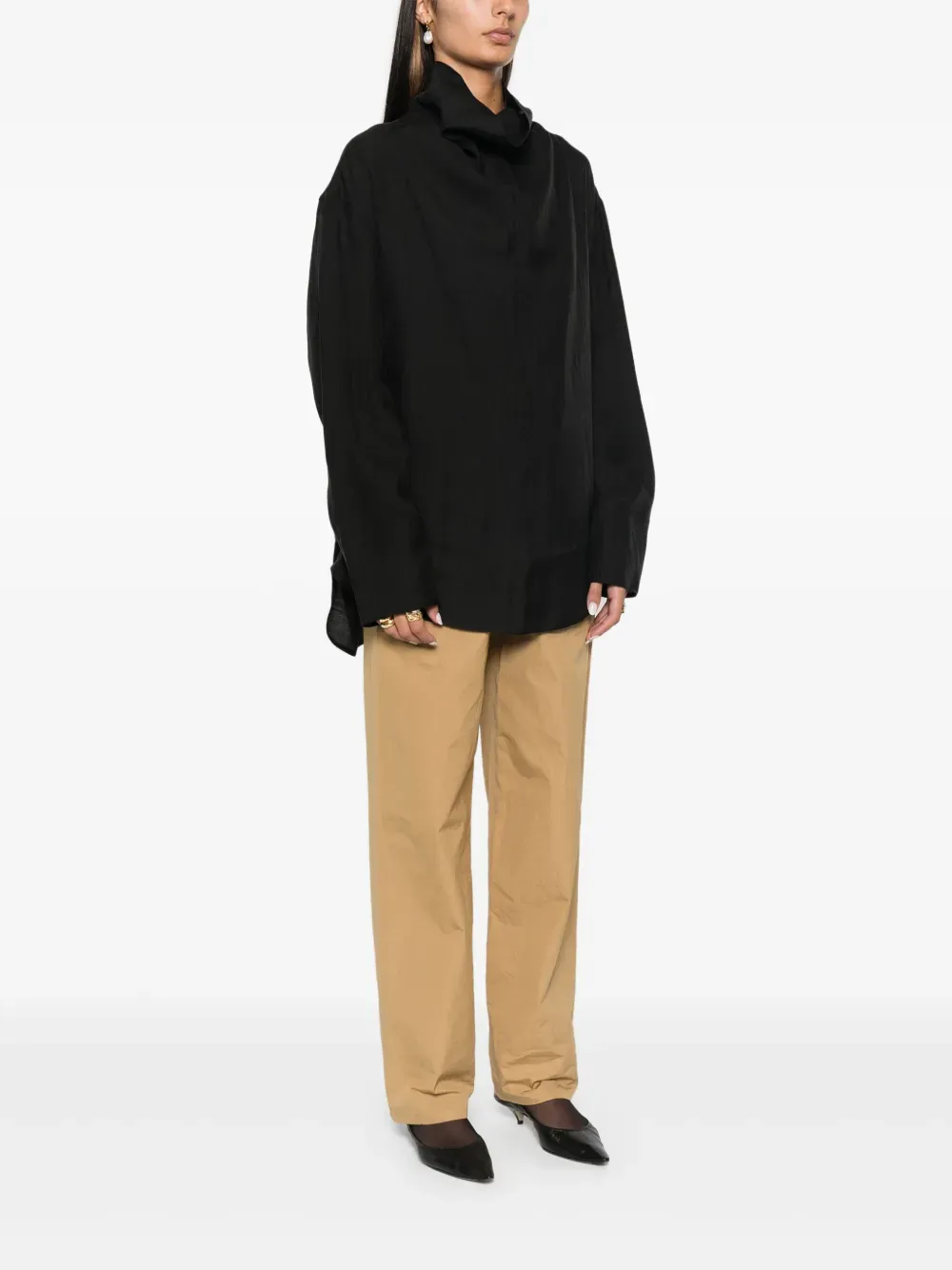 TOTEME - Women Lyocell Blend Funnel-Neck Organza Blouse Clothing_toteme
