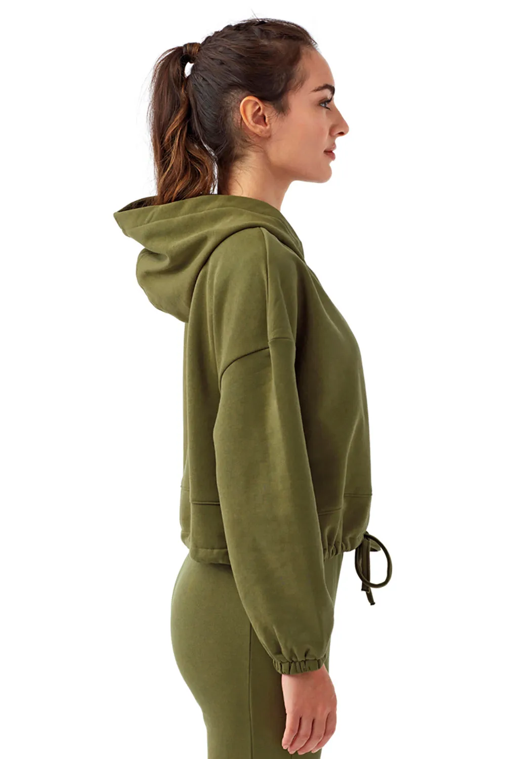 TriDri Womens Maria Cropped Hooded Sweatshirt Hoodie - Olive Green