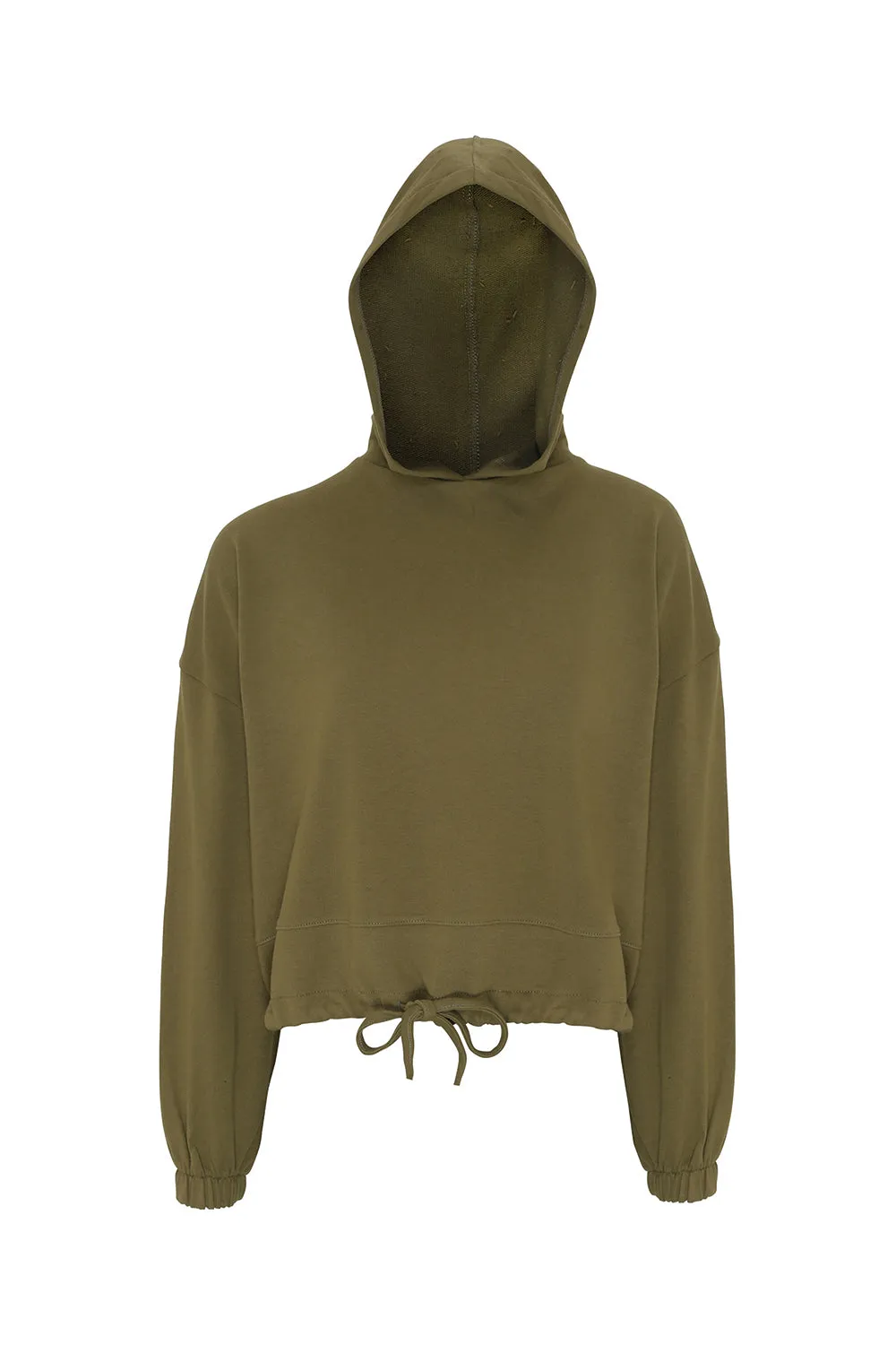 TriDri Womens Maria Cropped Hooded Sweatshirt Hoodie - Olive Green