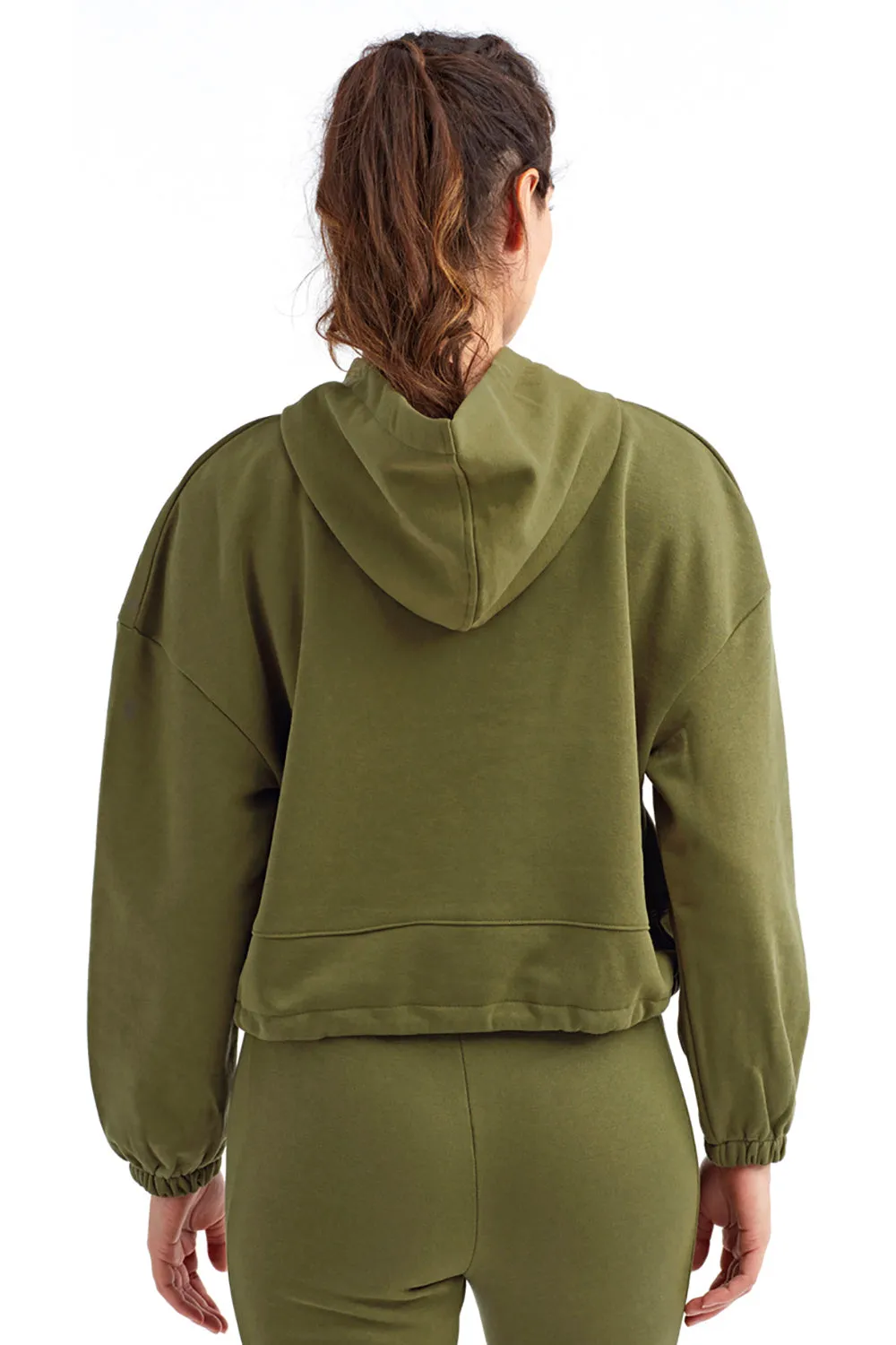 TriDri Womens Maria Cropped Hooded Sweatshirt Hoodie - Olive Green